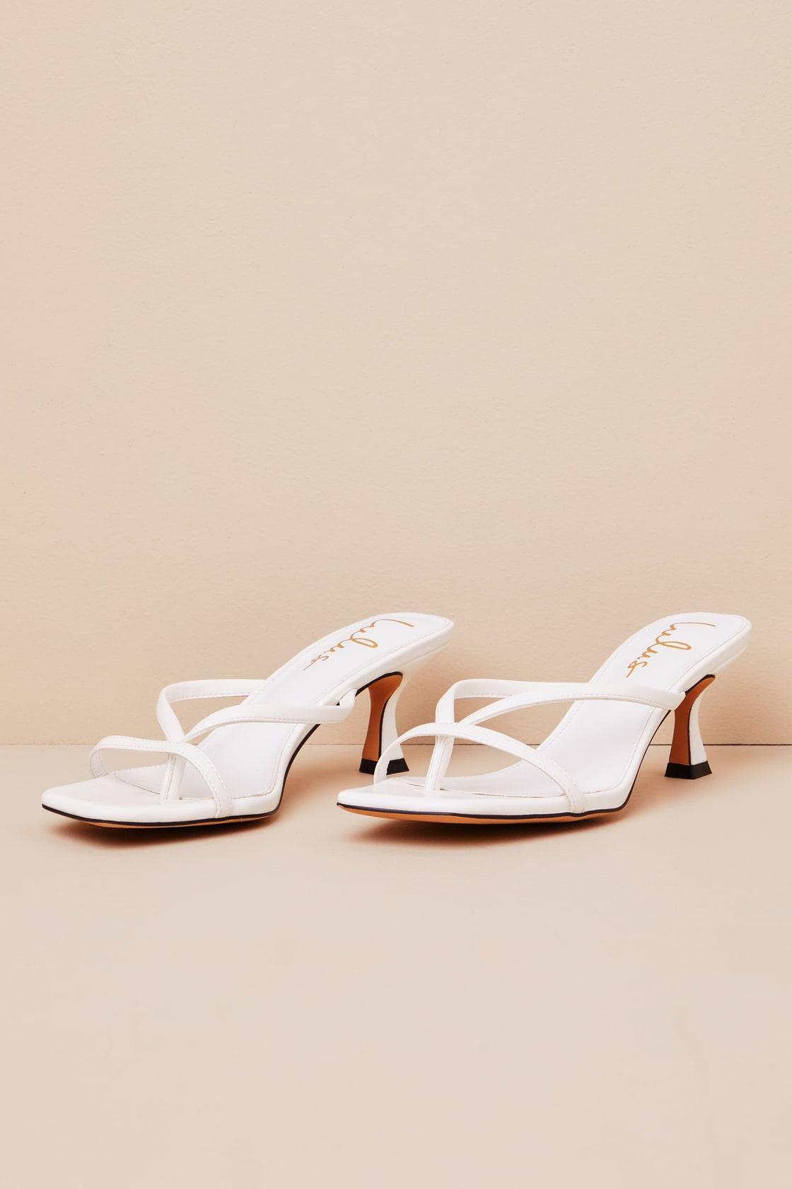 Jayson White Kitten Heel Strappy Thong Sandals Product Image