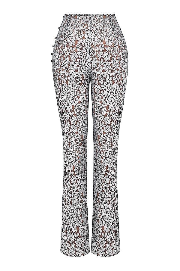 Mara  silver metallic lace trousers Product Image