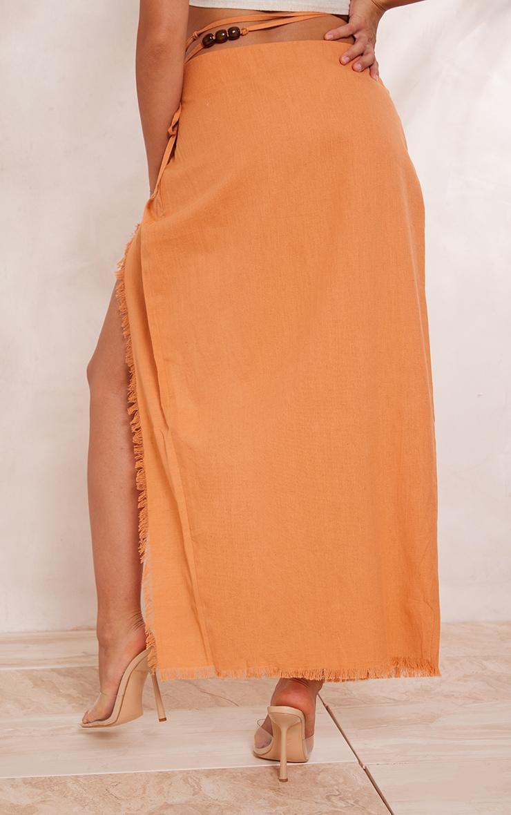 Clay Linen Feel Tie Side Bead Details Midi Skirt Product Image