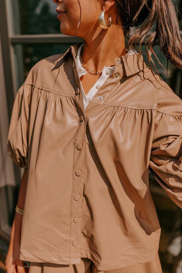 Fate Would Have It Faux Leather Top in Iced Mocha Product Image