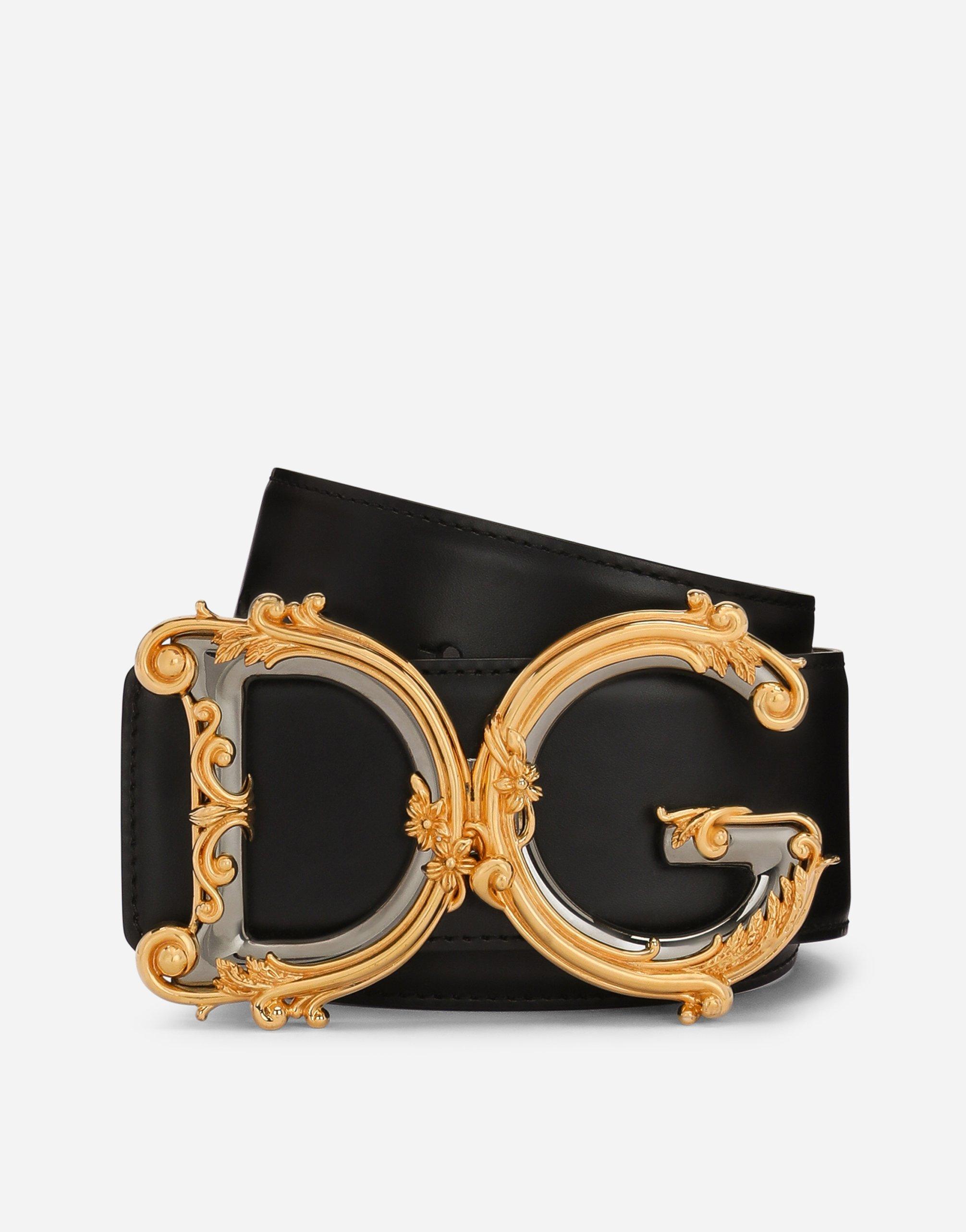 DOLCE & GABBANA Calfskin Belt With Logo In Black Product Image