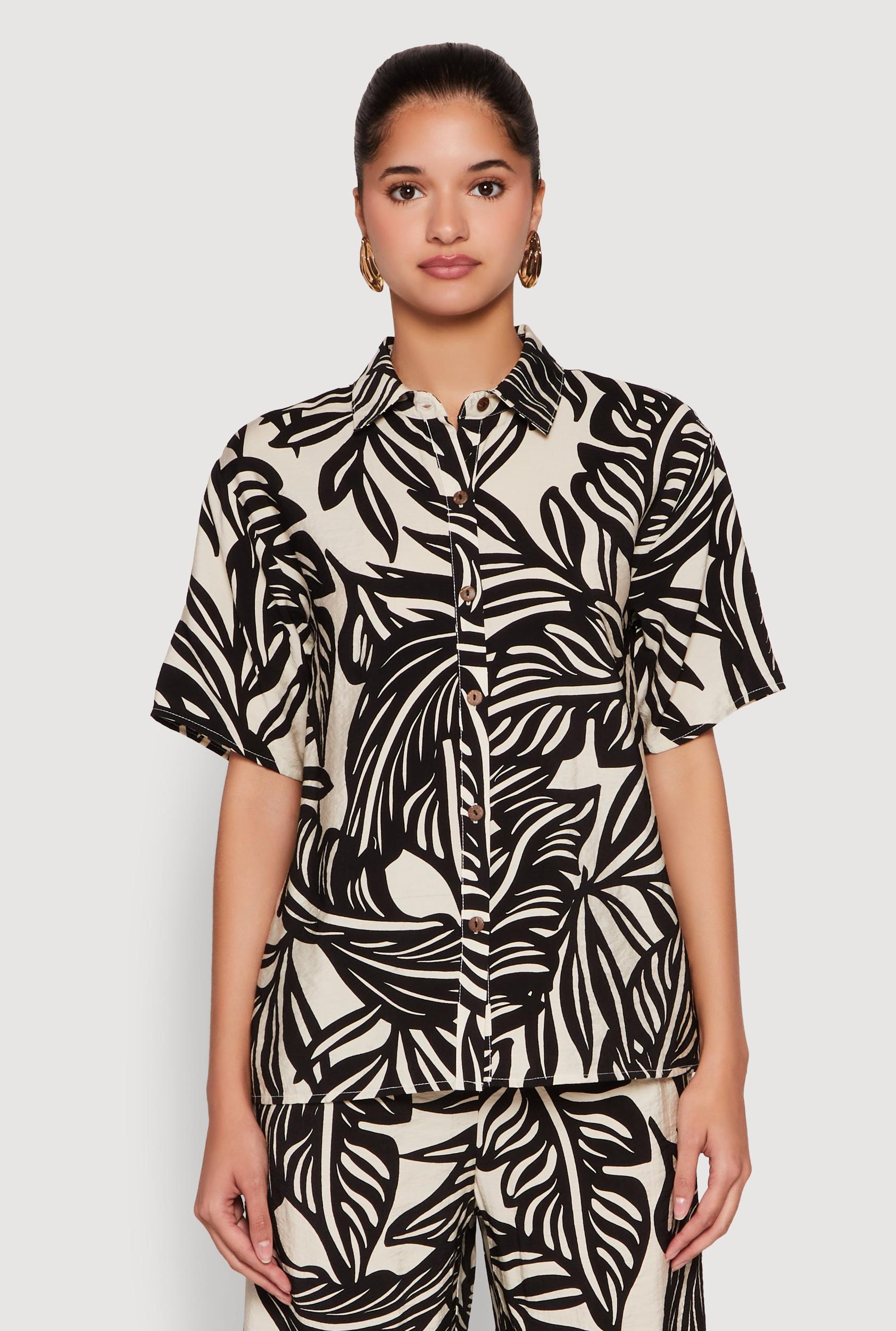 Womens Palm Leaf Print Button Front Shirt Product Image