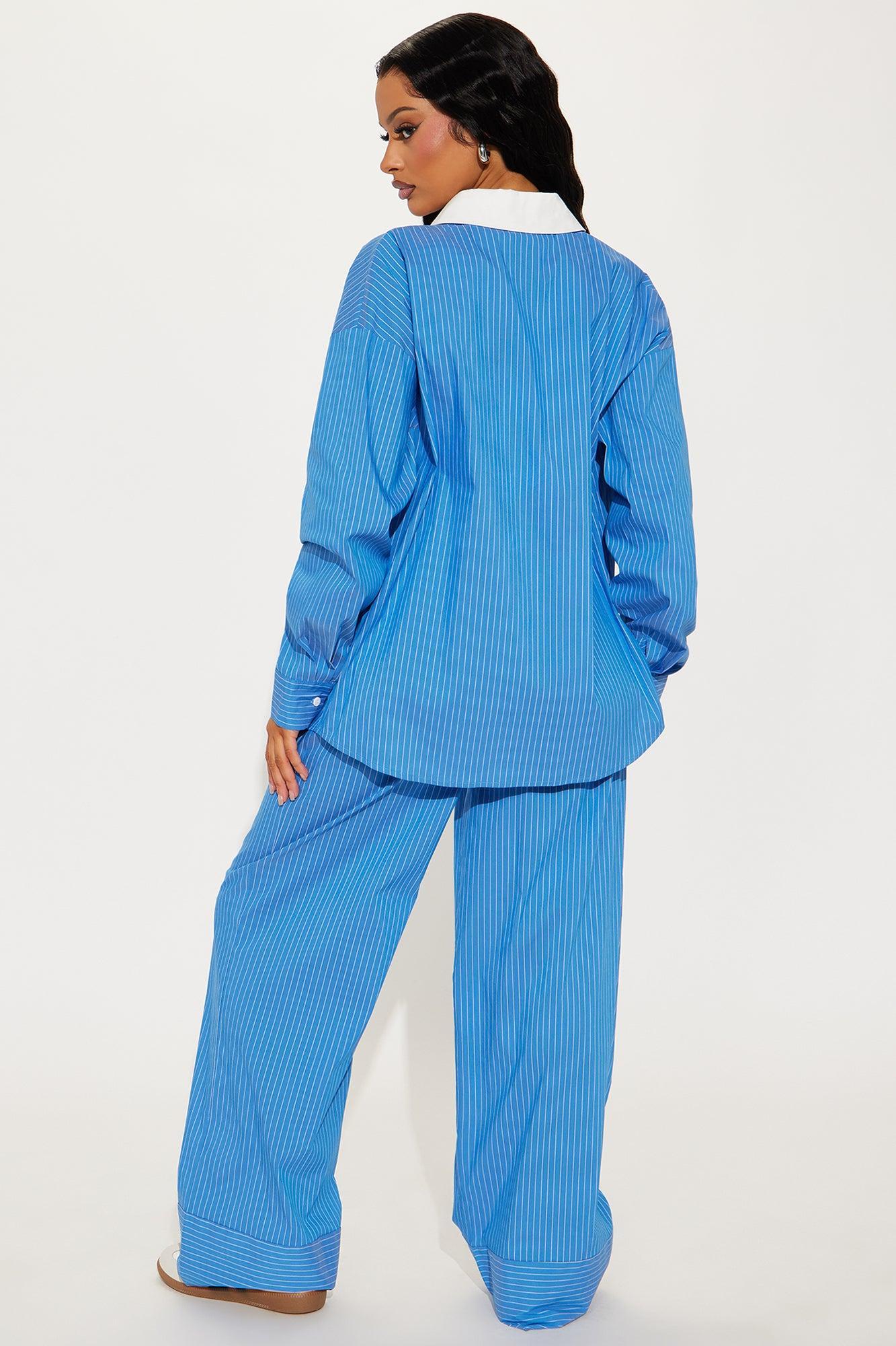 Brooke Striped Pant Set - Blue Product Image