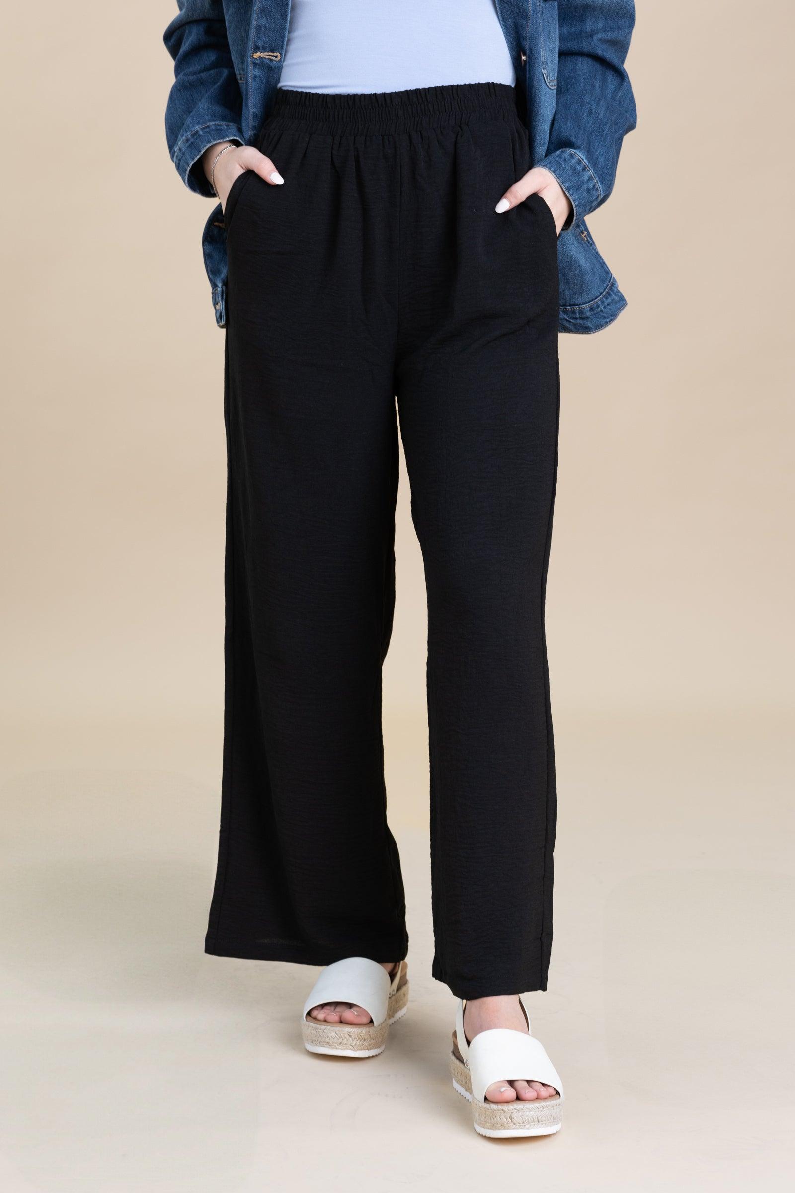 Elastic Waist Wide Leg Pants With Pockets Product Image