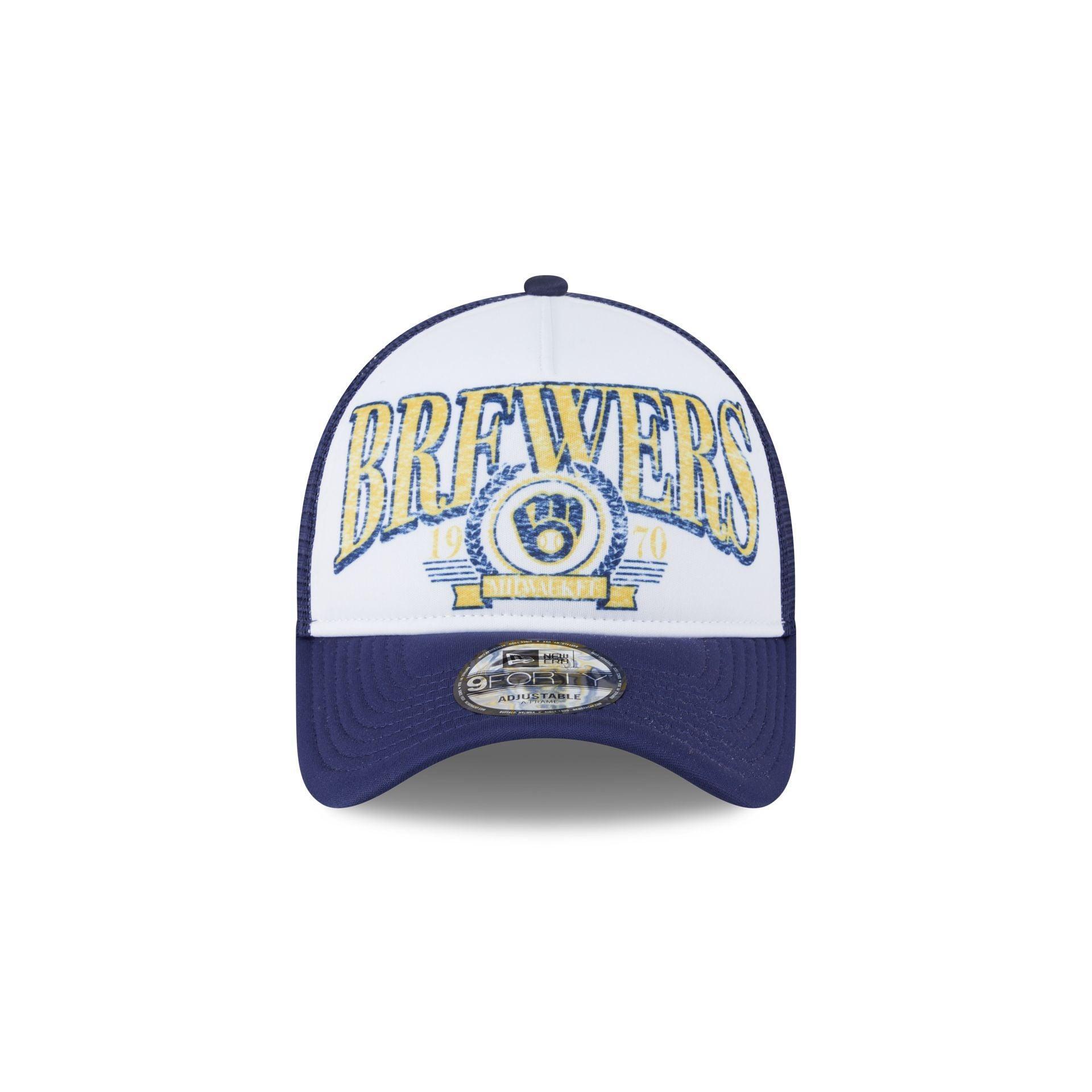 Milwaukee Brewers Distressed 9FORTY A-Frame Trucker Hat Male Product Image