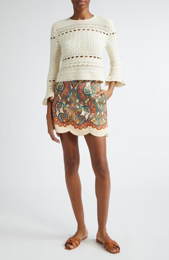 ZIMMERMANN Ottie Scalloped Linen Miniskirt In Multi Paisley Product Image