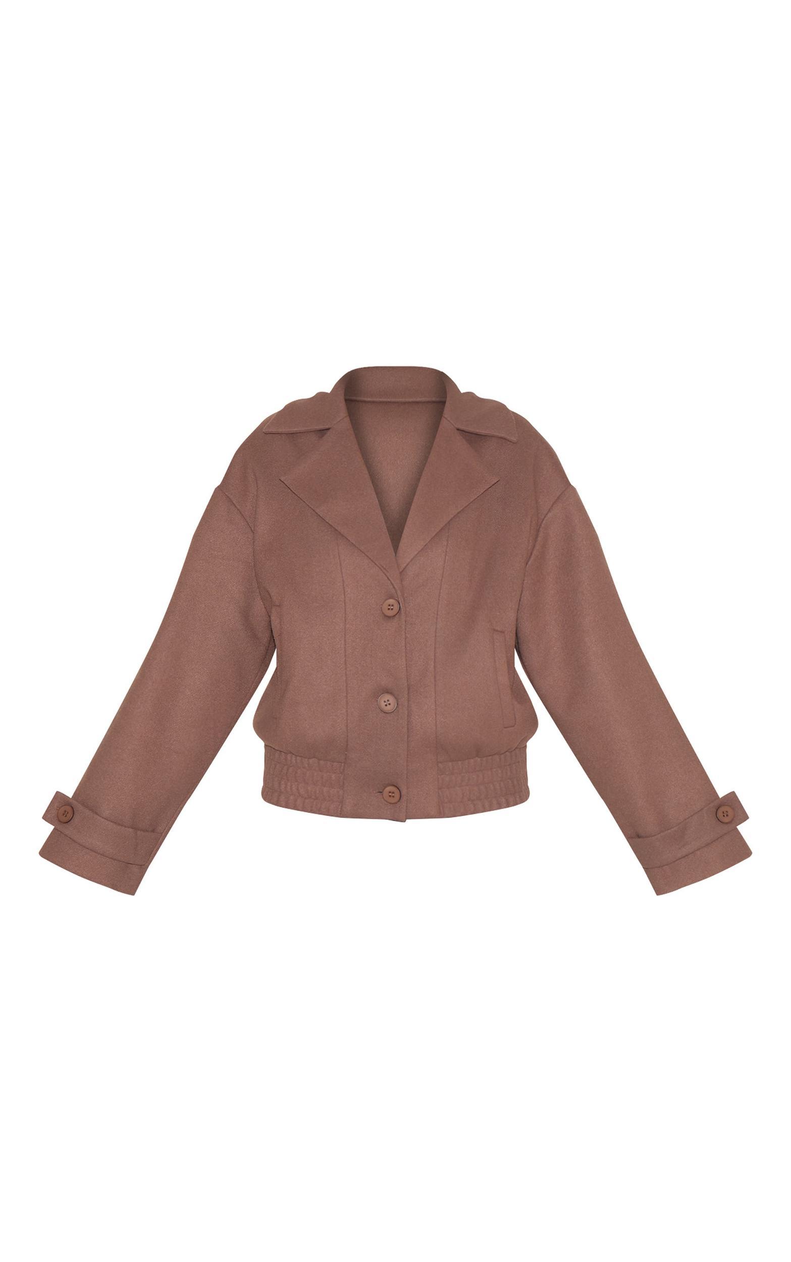 Mushroom Wool Look Button Up Front Bomber Jacket Product Image