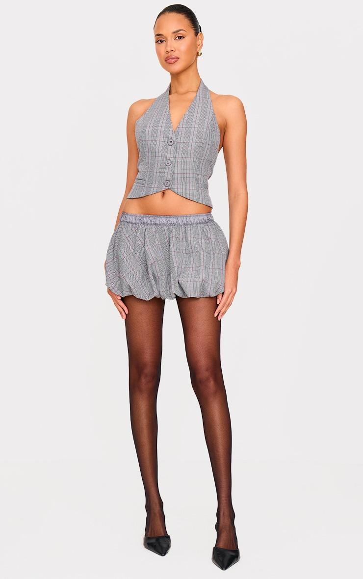 Grey Check Print Woven Tailored Halterneck Vest Product Image