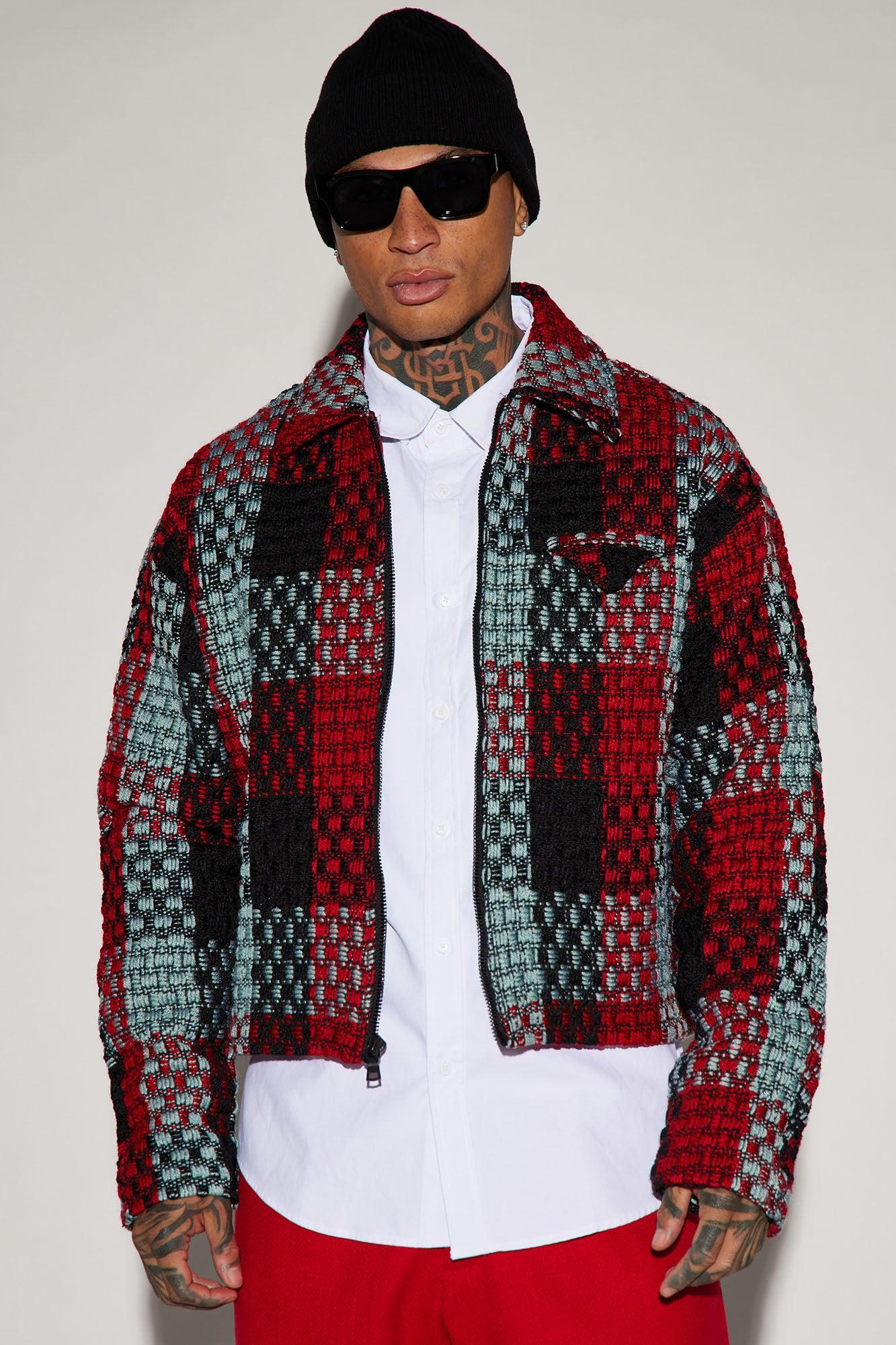 Beverly Tweed Cropped Chore Jacket - Red/combo Product Image