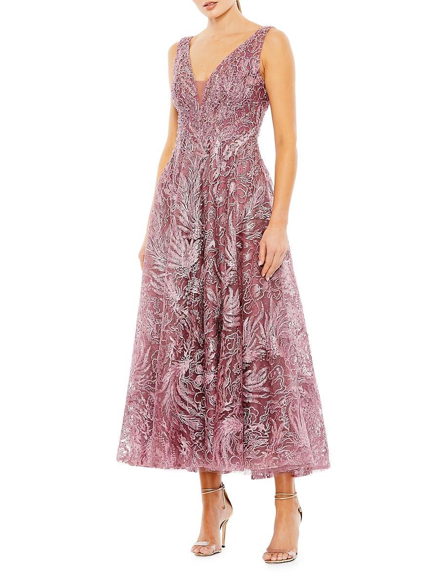 Womens Floral Embellished V-Neck Gown Product Image