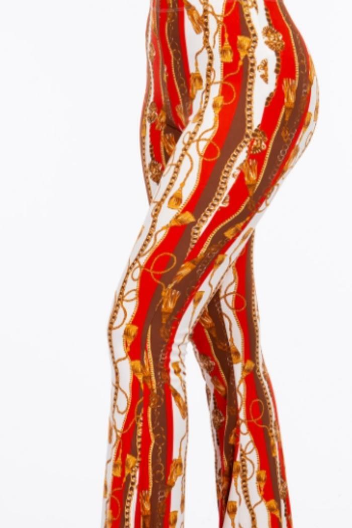 Baroque Chain  Printed Flared Long Pant in Red Print Product Image