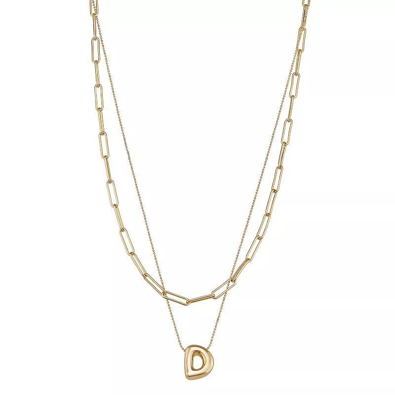 Nine West Puffy Initial Pendant Layered Necklace, Womens Product Image