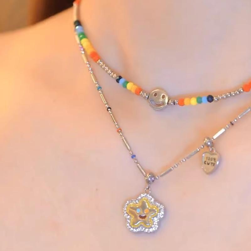 Smiley Star Rhinestone Pendant / Alloy Necklace / Set Product Image