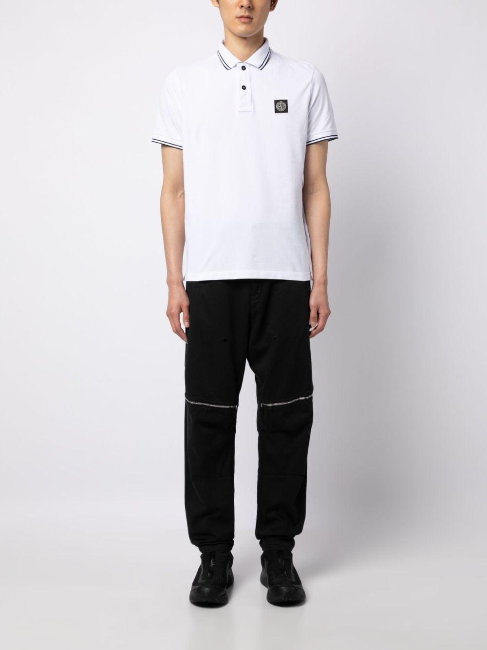 STONE ISLAND Compass Contrast-trim Polo Shirt In White Product Image