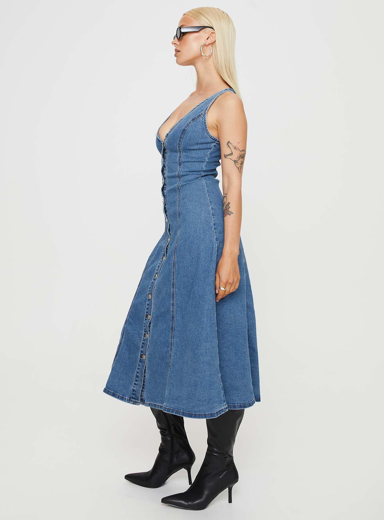 Midler Denim Midi Dress Mid Blue Product Image