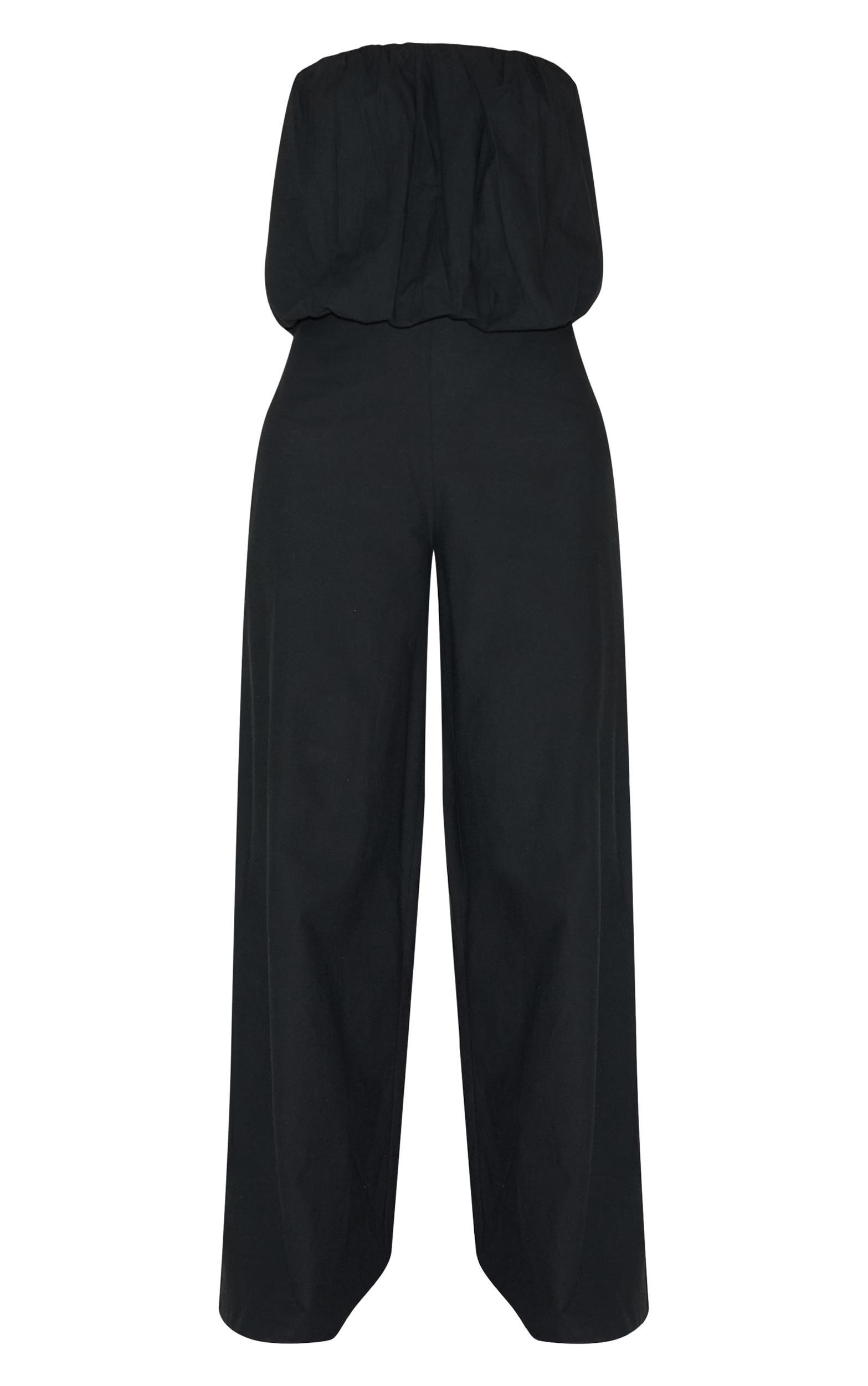 Black Cotton Puffball Bandeau Straight Leg Jumpsuit Product Image