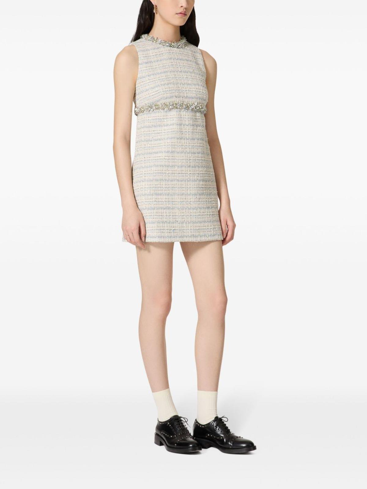 VALENTINO Elegant Tweed Mini Dress With Crystal And Sequin Details In Ivory Grey Azure Product Image