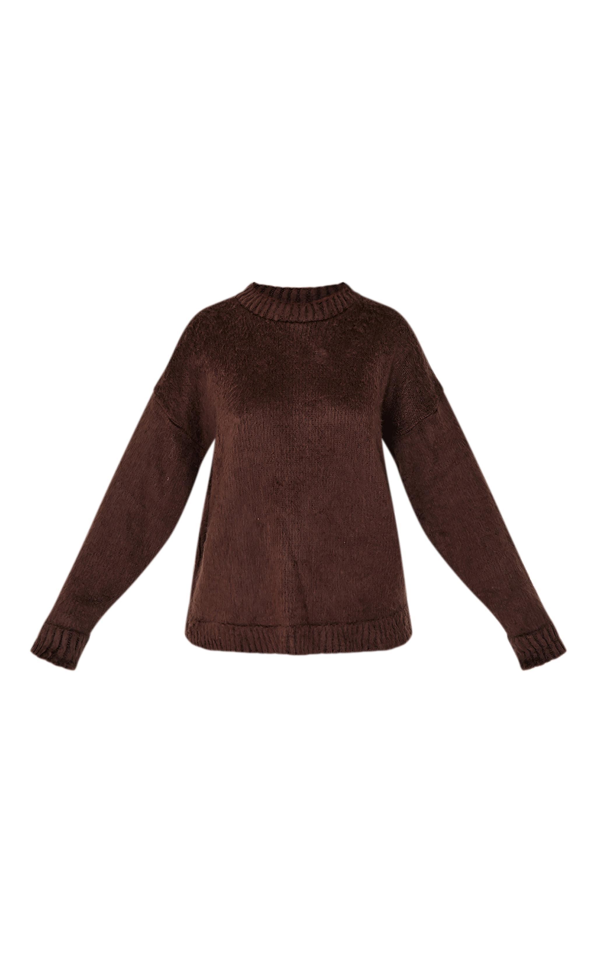 Petite Chocolate Fluffy Knit Oversized Sweater Product Image