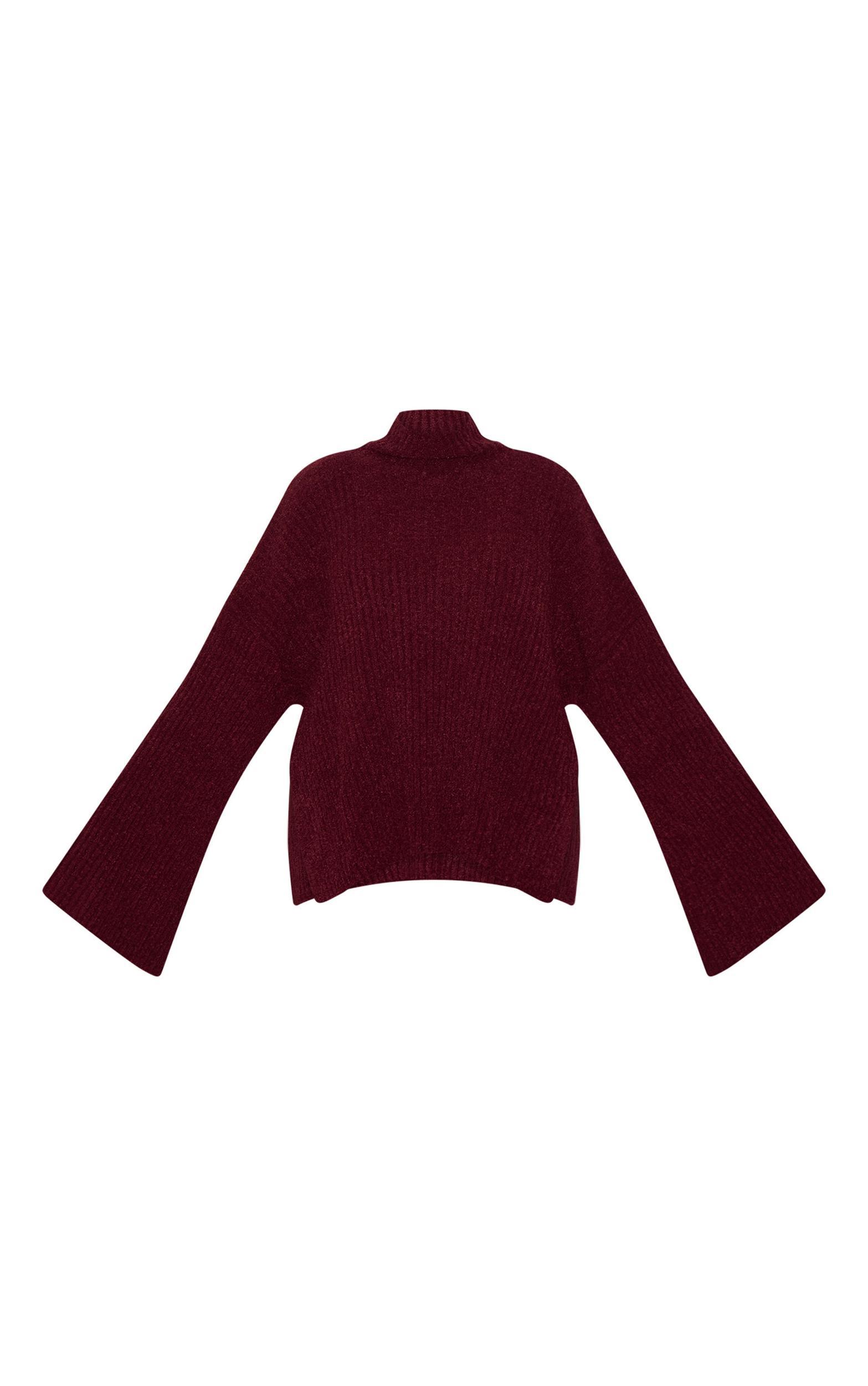 Plus Burgundy Rib Boucle Knit Oversized Sweater Product Image