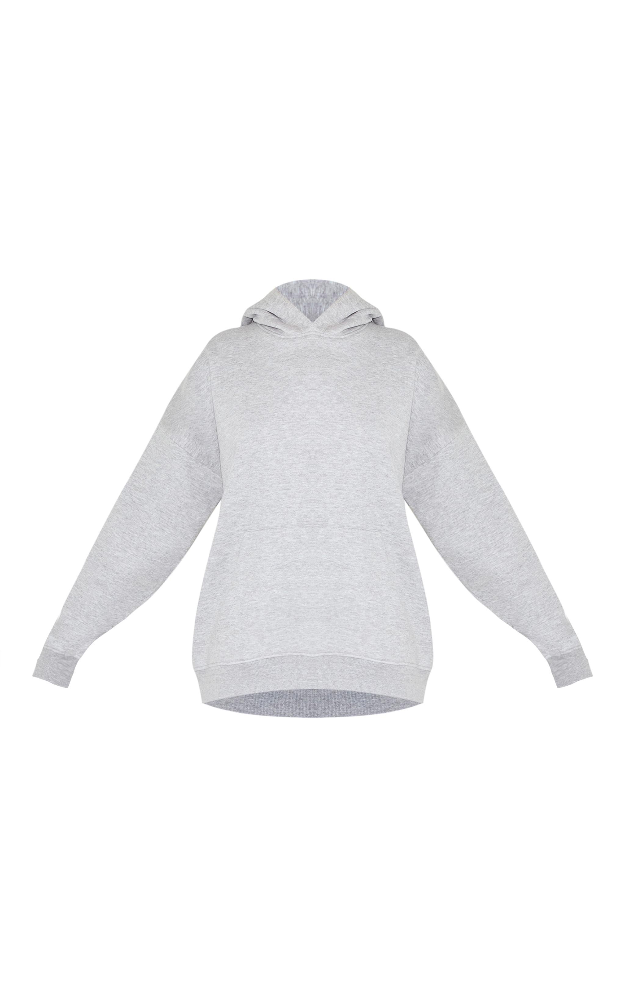  Ash Grey Oversized Sports Borg Applique Hoodie Product Image