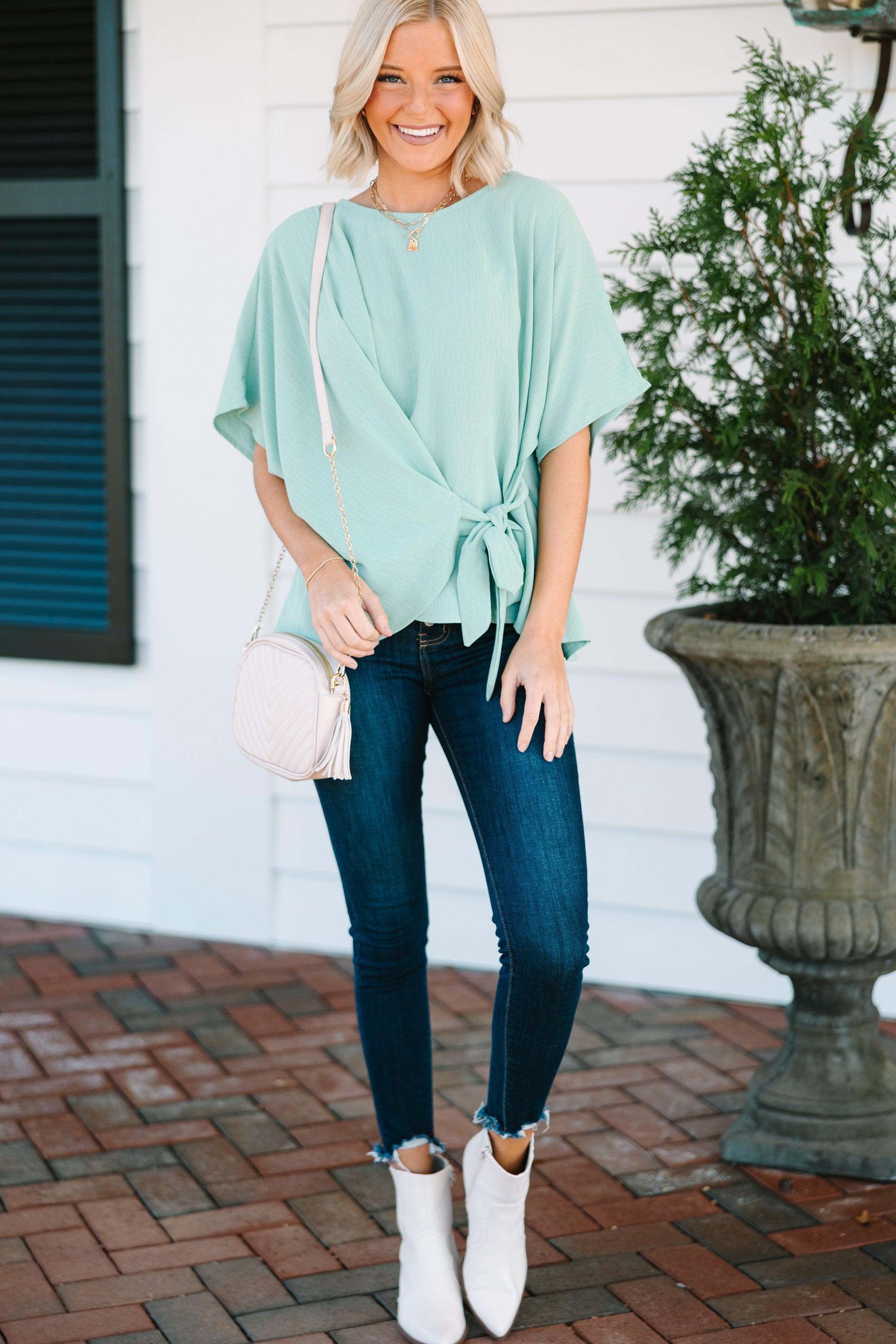 Happy Thoughts Sage Green Tied Blouse Female Product Image
