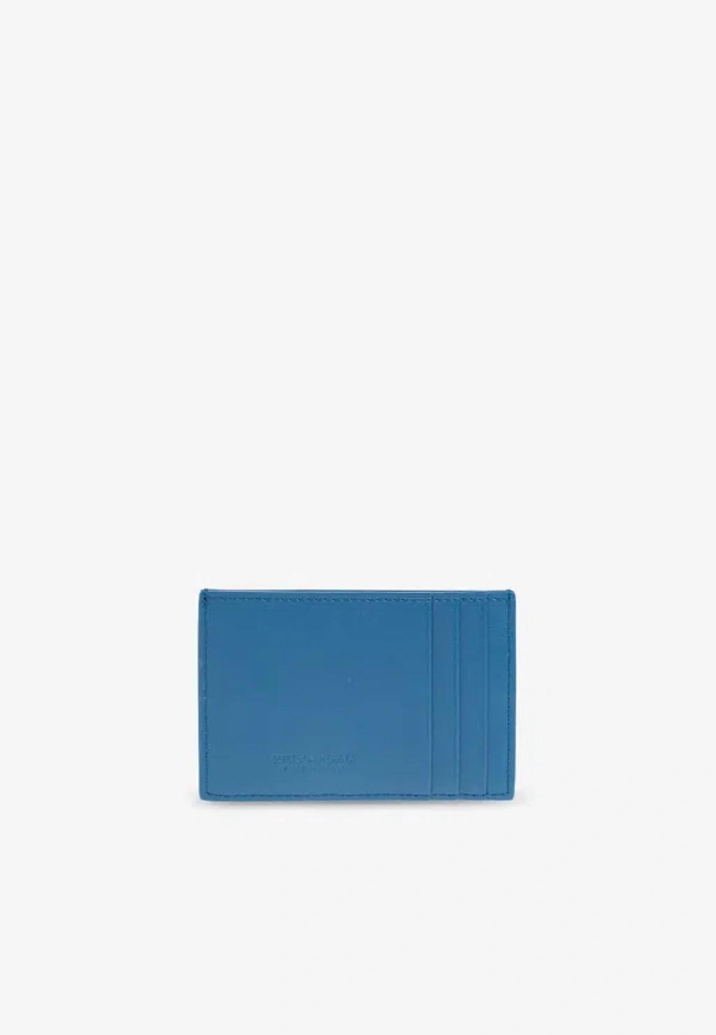 BOTTEGA VENETA Cassette Intreccio Leather Cardholder In Deep Pacific Product Image