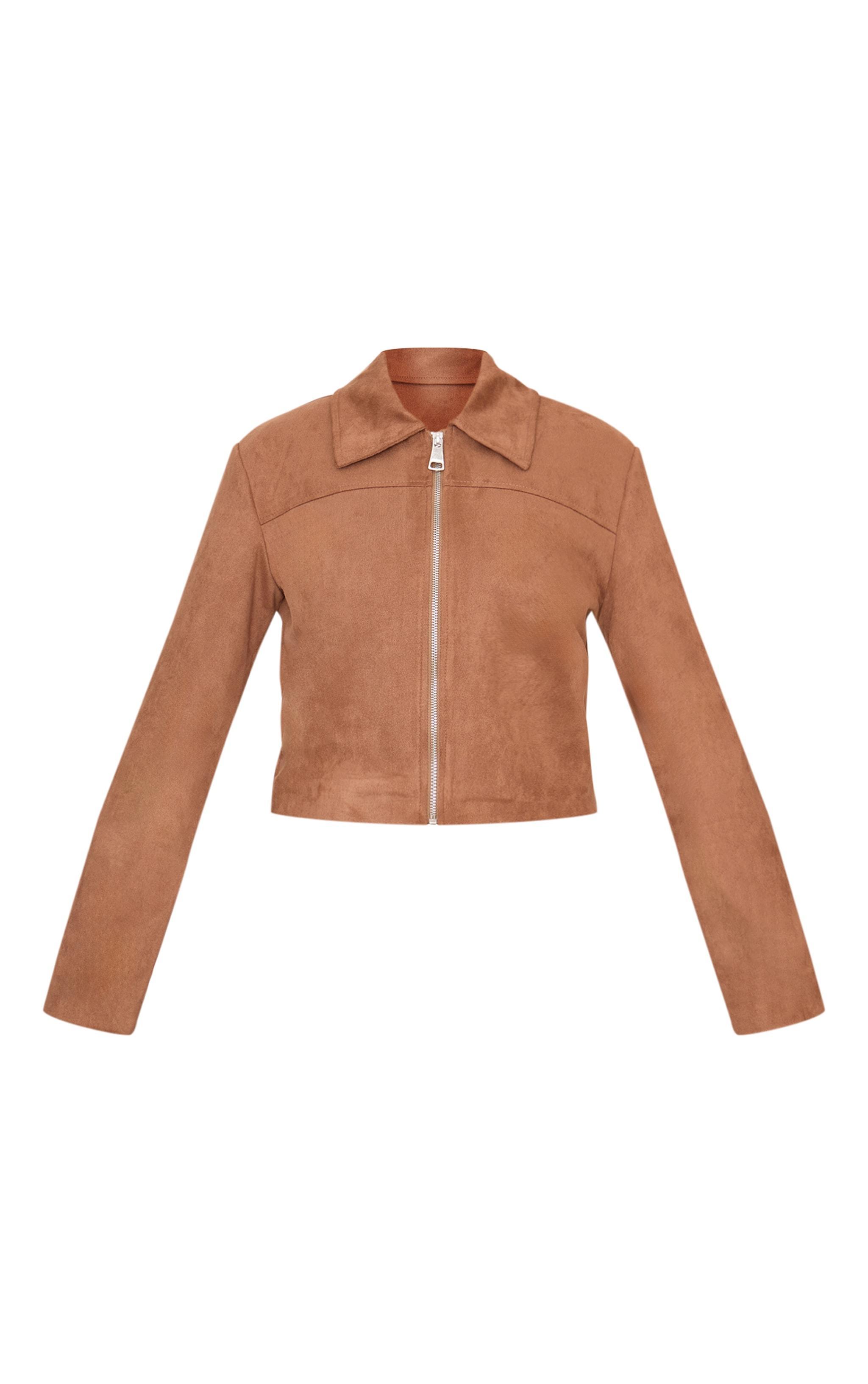 Brown Shoulder Pad Detail Faux Suede Jacket Product Image