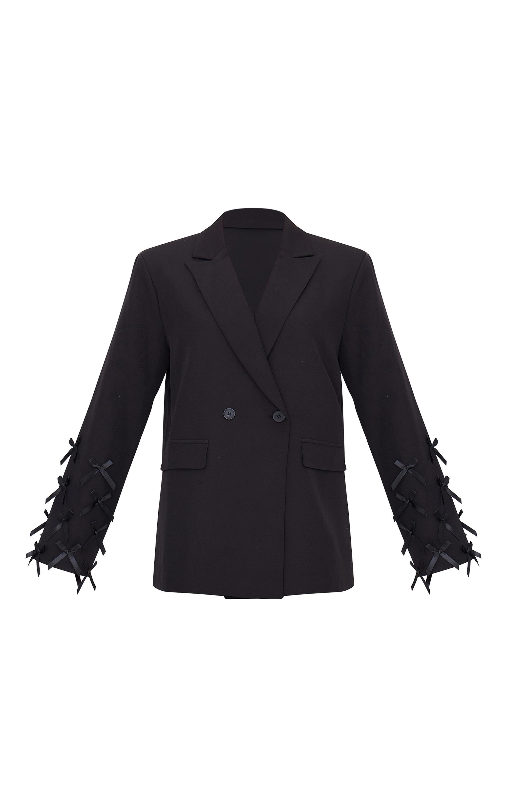 Black Bow Sleeve Detail Oversized Blazer Product Image