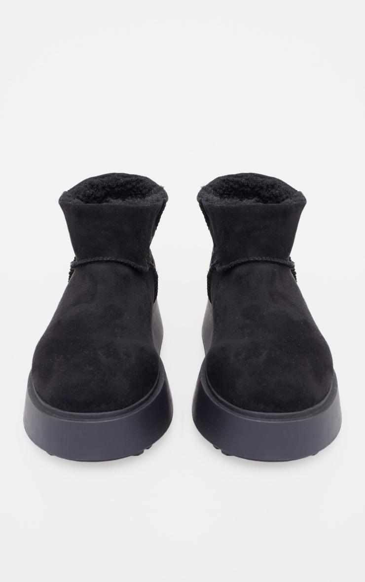 Black Faux Suede Round Toe Thick Flat Sole Ankle Boots Product Image