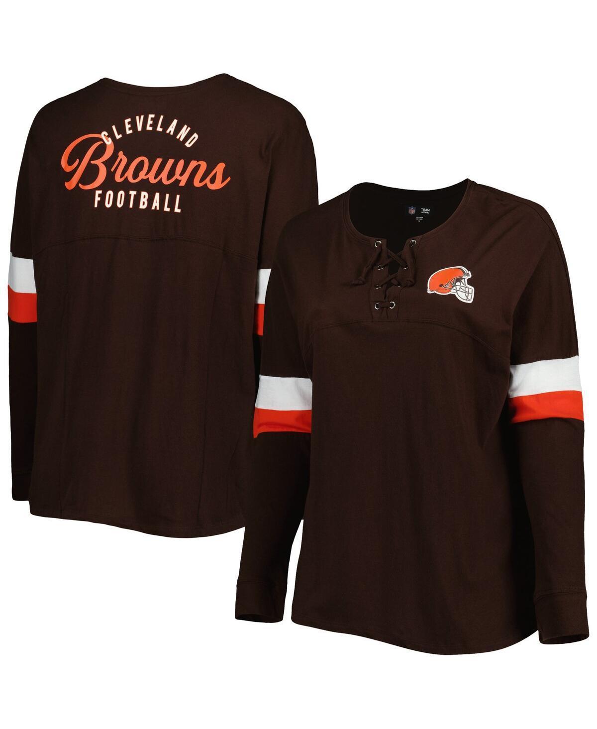 Women's New Era Brown Cleveland Browns Plus Size Athletic Varsity Lace-Up V-Neck Long Sleeve T-Shirt, Size: 4XL Product Image