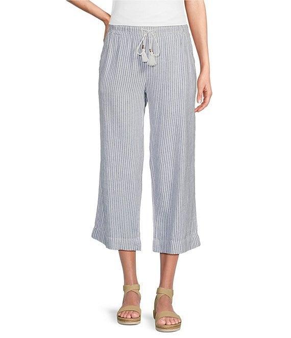 Westbound Blue White Stripe Crop Linen Blend Pants Product Image