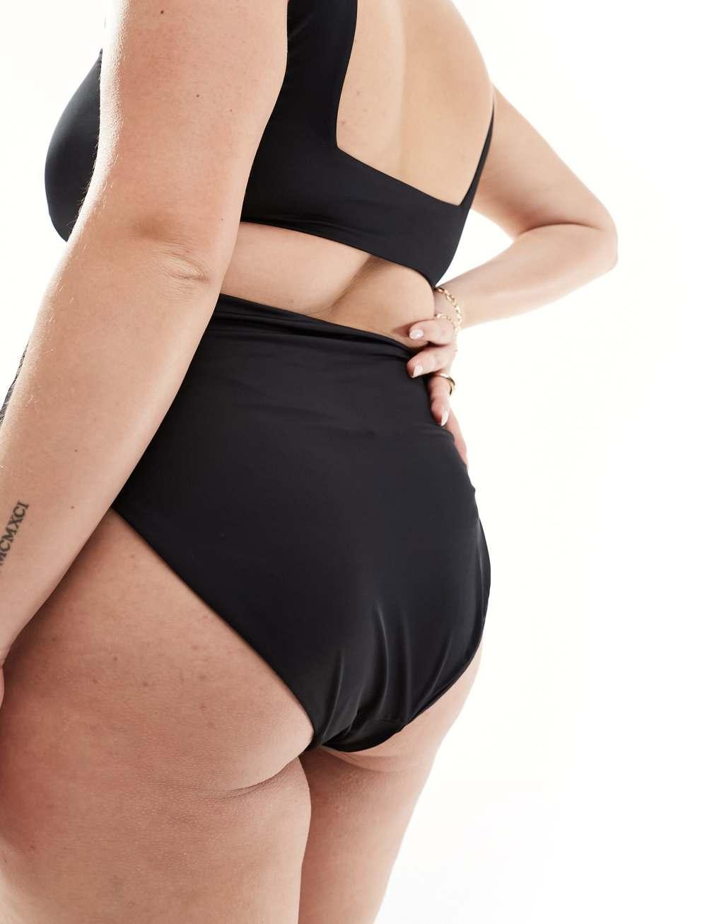 ASOS DESIGN Curve Maya mix and match high leg high waist bikini bottom in black Product Image