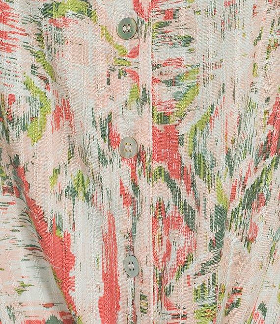 Allison Daley Ikat Diamond Print 3/4 Tie Sleeve Y-Neck Button Front Tie-Hem Blouse Product Image