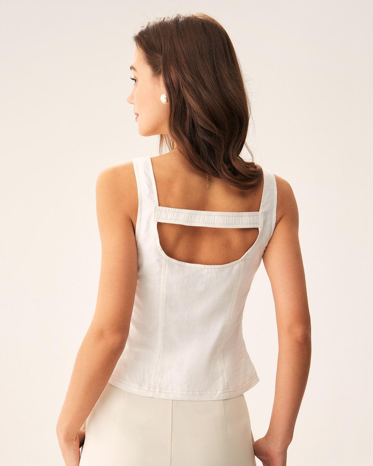 White Cut Out Button Tank Top Product Image