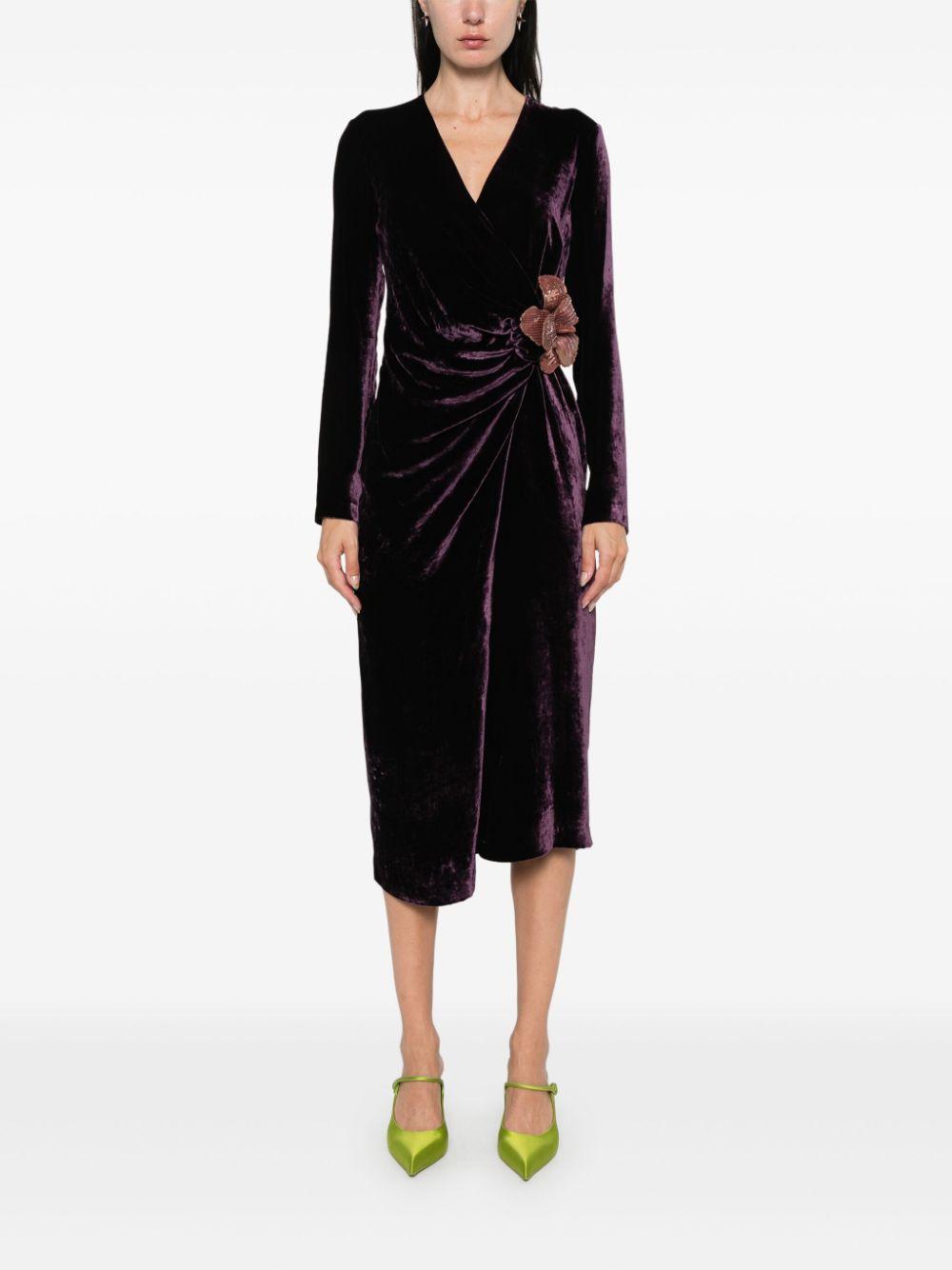 flower-appliqué velvet midi dress Product Image