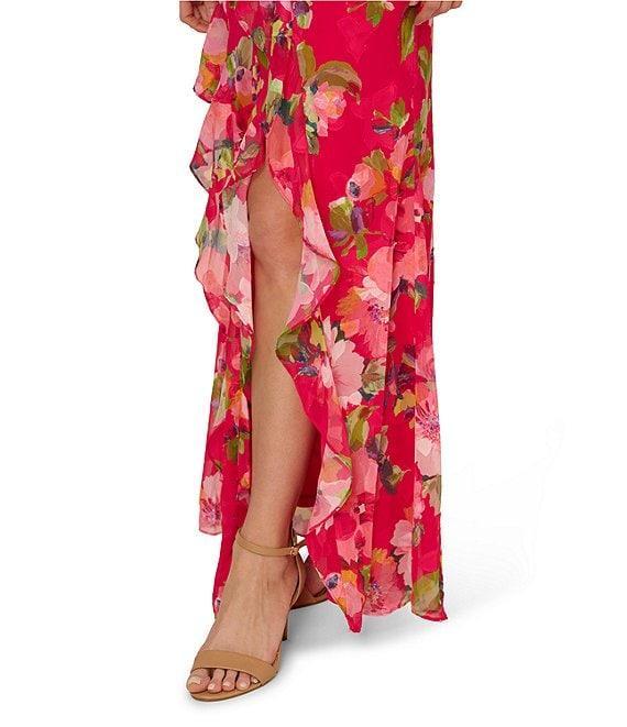 Adrianna Papell Petite Size Halter Neck Floral Print Ruffled Dress Product Image