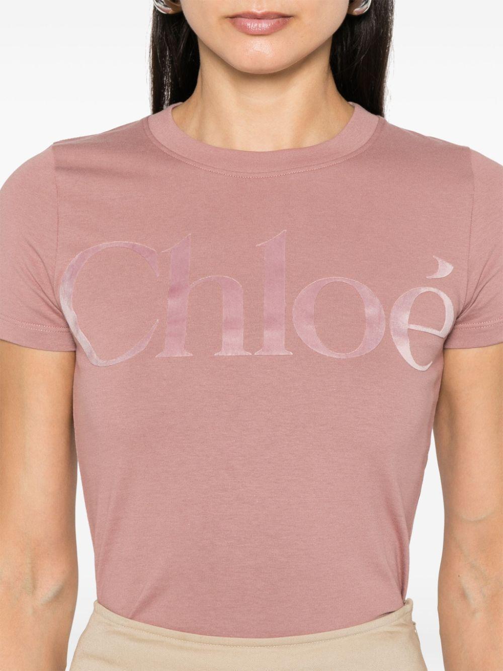 CHLOÉ Cotton Jersey Fitted T-shirt In Pink & Purple Product Image