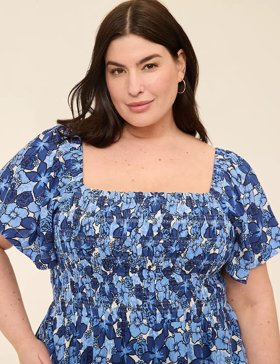 Smocked-Bodice Flutter-Sleeve Midi Dress Product Image