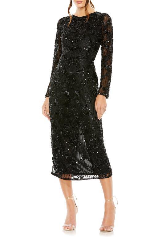 Mac Duggal Long Sleeve Crew Neck Embellished Dress Product Image