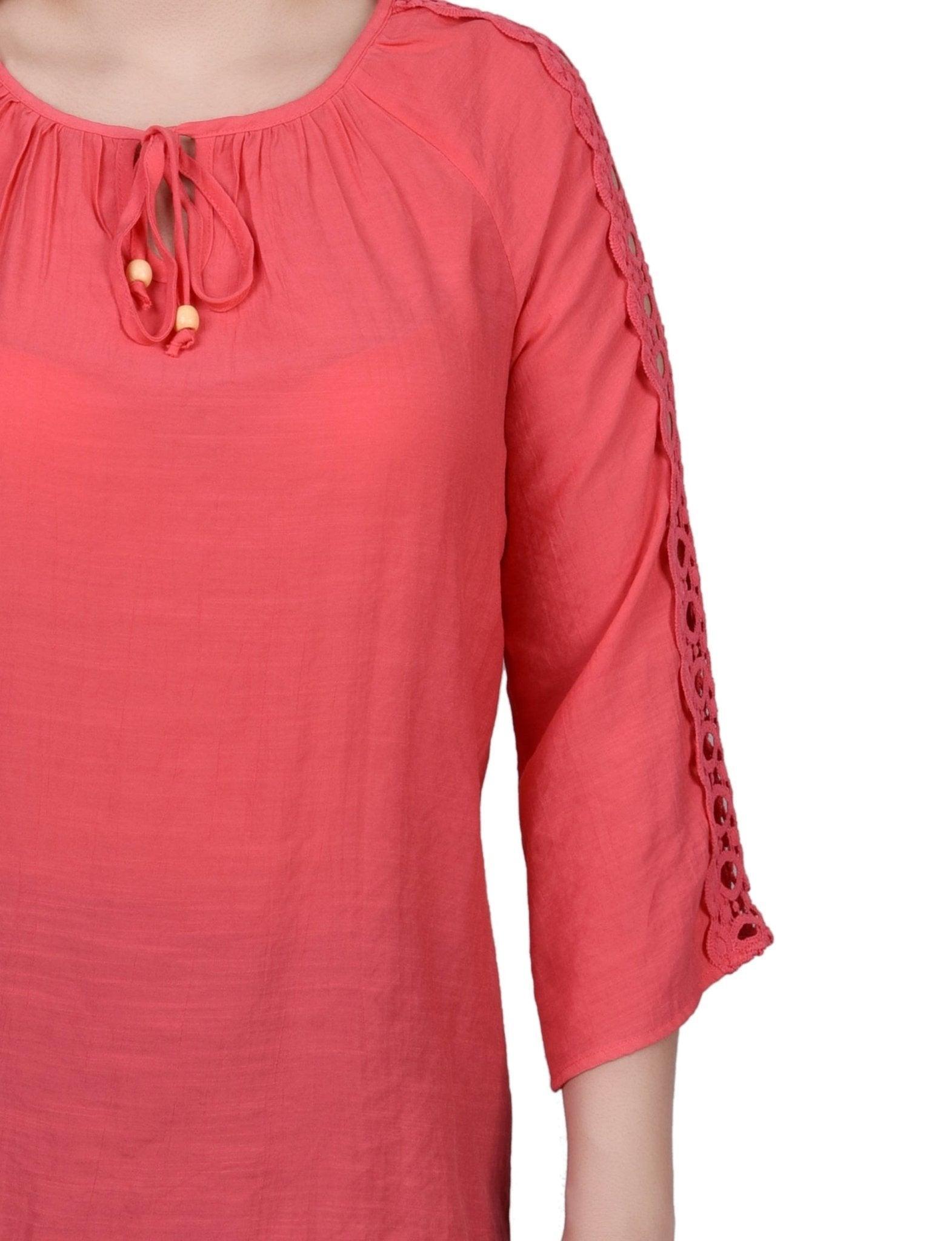 3/4 Length Sleeve Crochet Detail Blouse Product Image