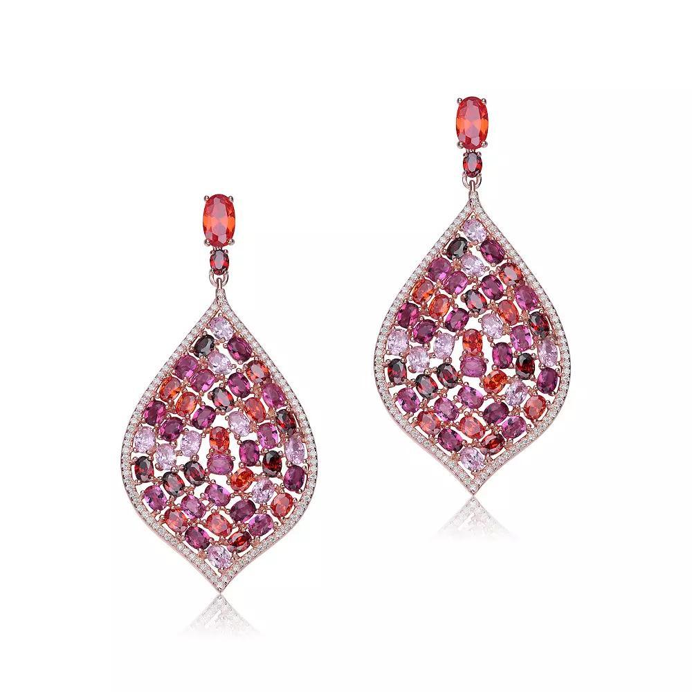18k Gold over Sterling Silver Cubic Zirconia Drop Earrings, Women's, Pink Tone Red Team Product Image