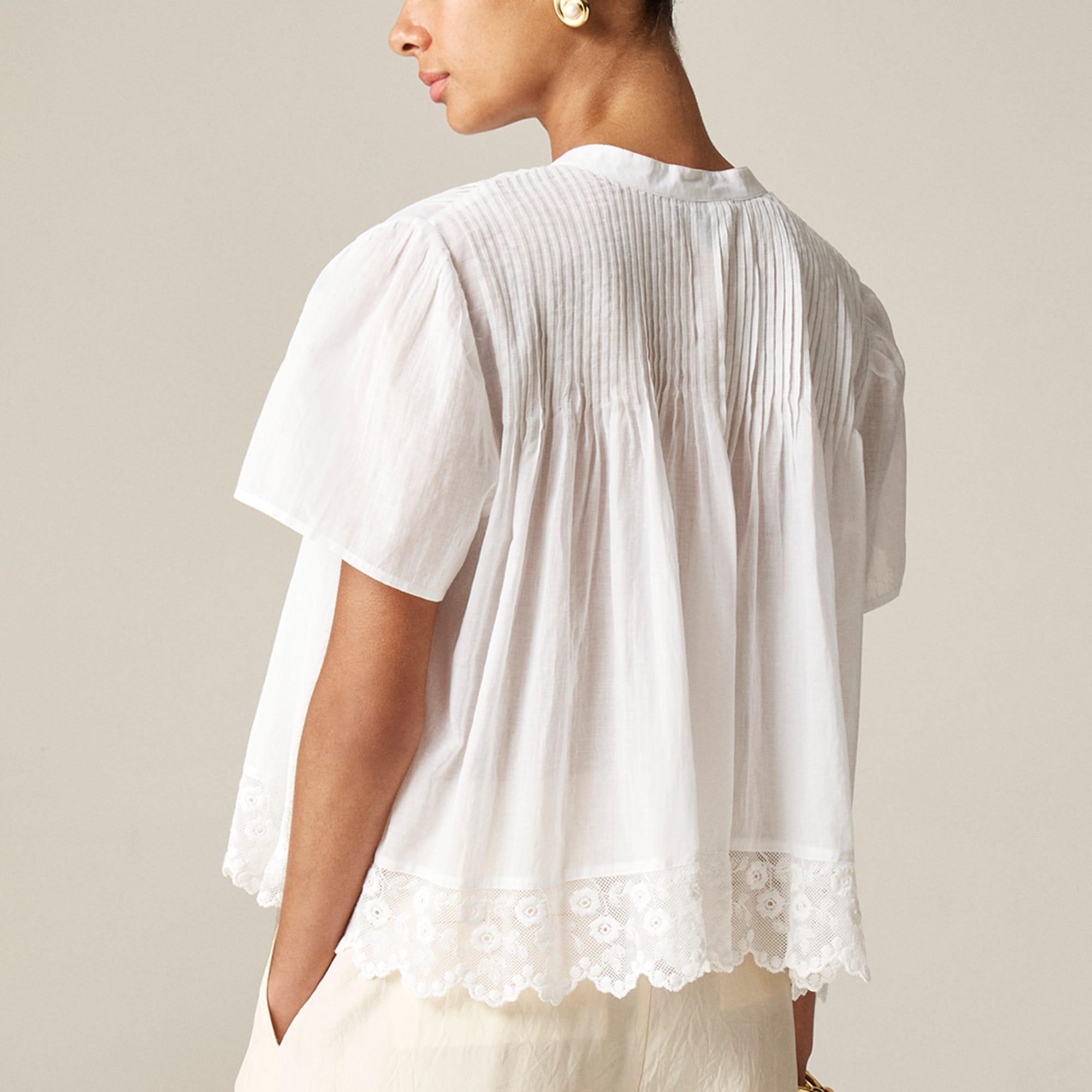 Lace-trim pintuck top in cotton voile Product Image