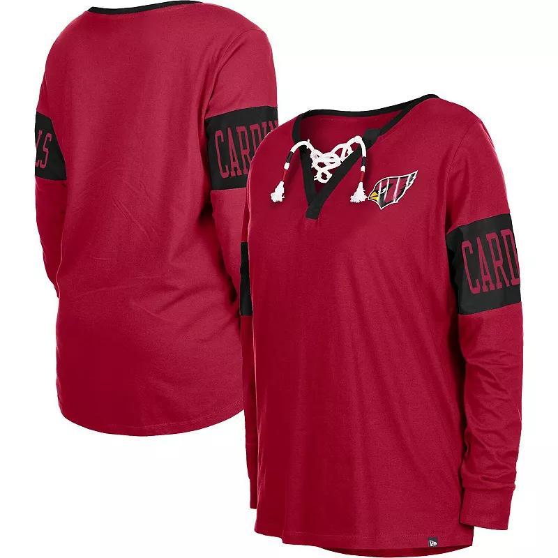 Women's New Era Cardinal Arizona Cardinals Lace-Up Notch Neck Long Sleeve T-Shirt, Size: XL, Red Product Image