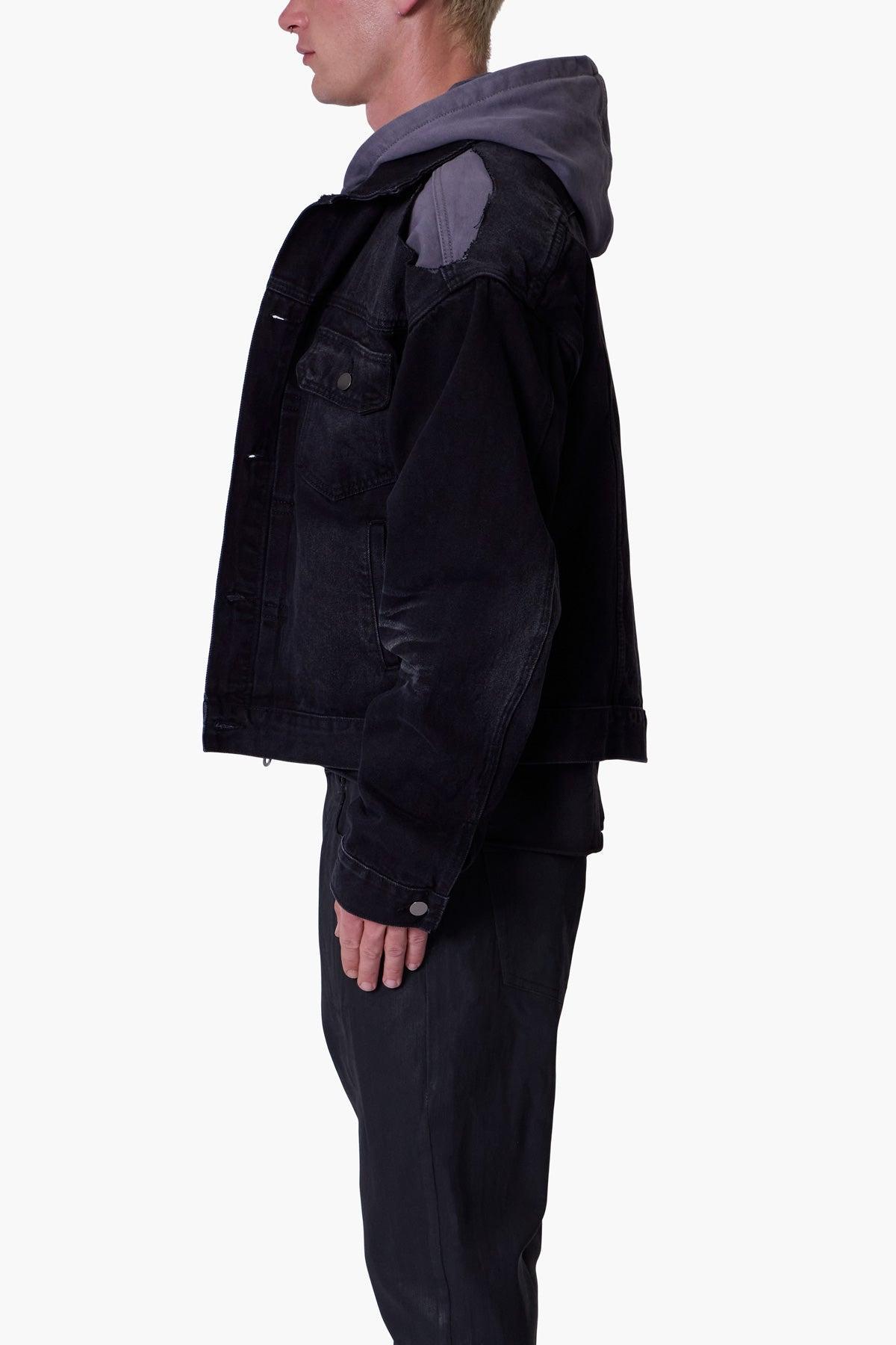 Denim Dissolved Trucker Jacket - Black/Grey Product Image