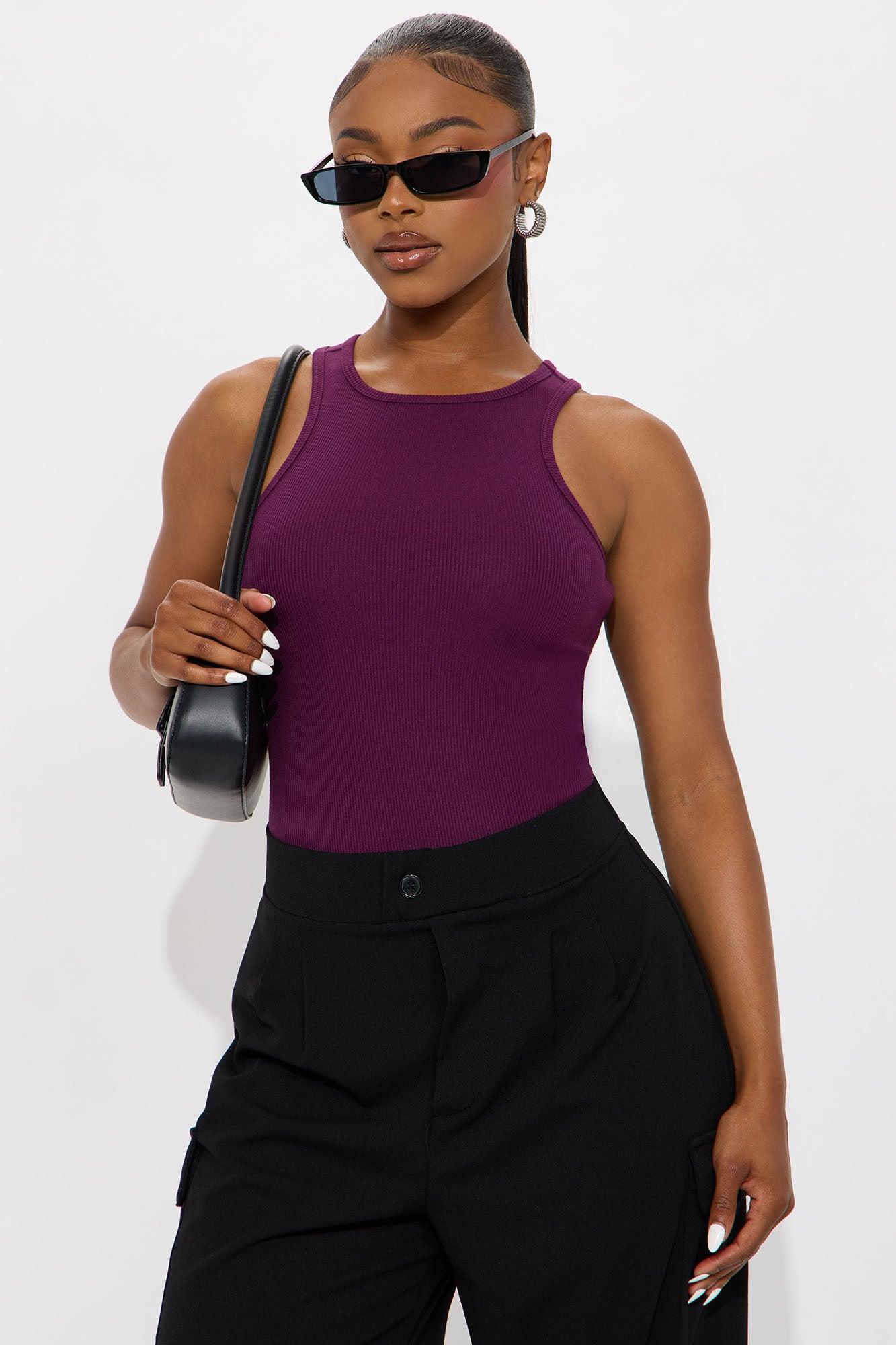 Model Attitude Racerback Bodysuit - Plum Female Product Image
