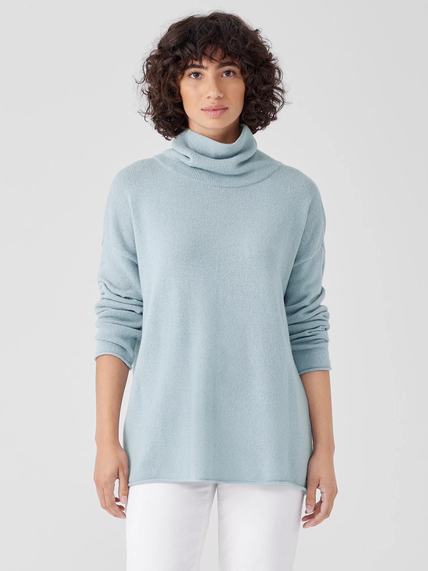 EILEEN FISHER Cotton and Recycled Cashmere Turtleneck Long Topfemale Product Image