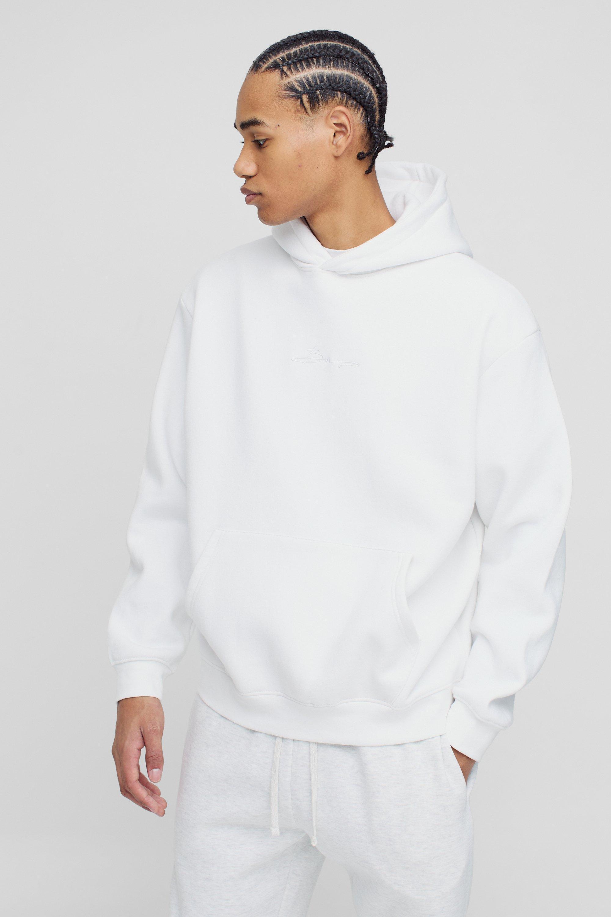 330GSM Oversized BM Signature Over The Head Hoodie | boohooMAN USA Product Image