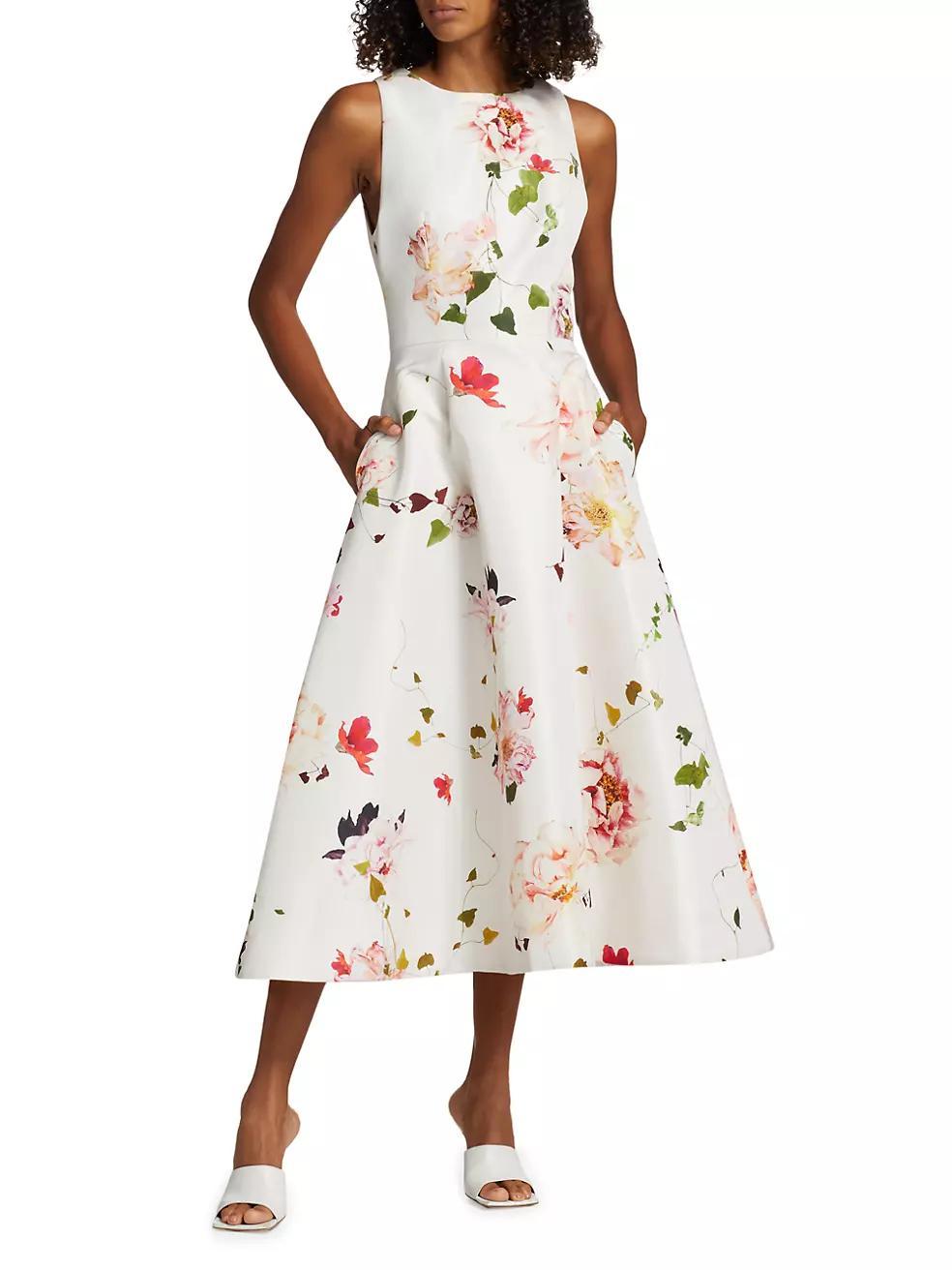 Faille Floral Sleeveless Midi-Dress Product Image