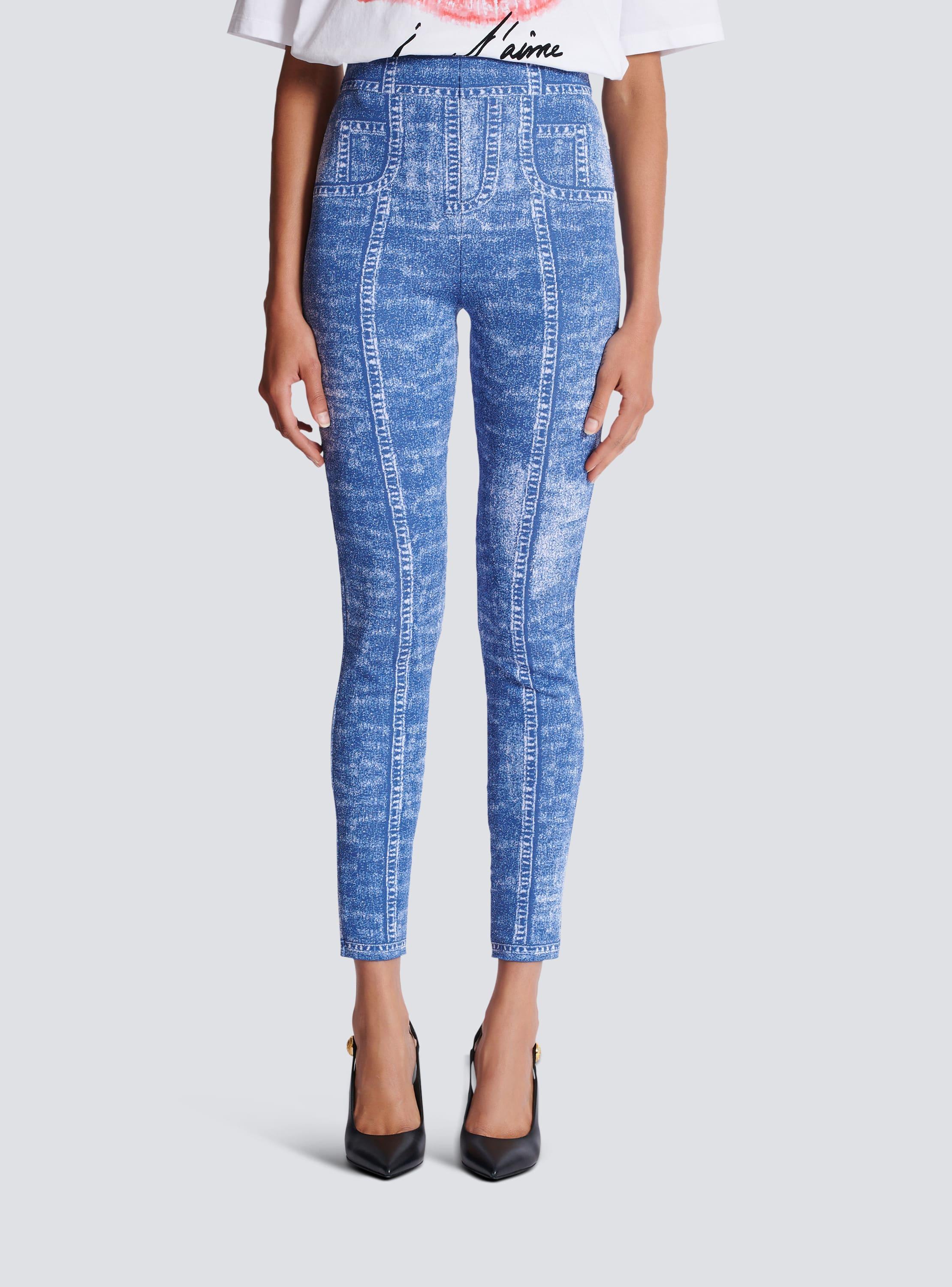 Jacquard knit leggings with denim effect Product Image