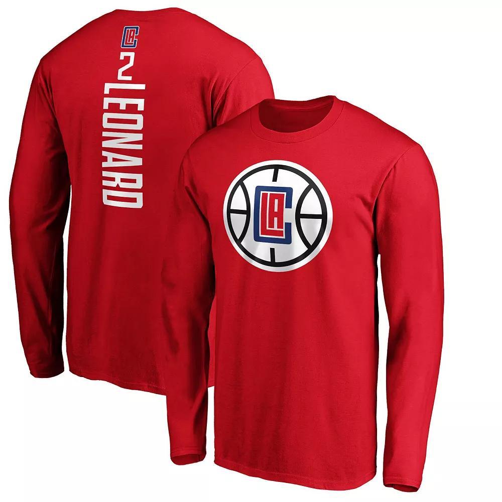 Men's Fanatics Branded Kawhi Leonard Red LA Clippers Team Playmaker Name & Number Long Sleeve T-Shirt, Size: Large Product Image